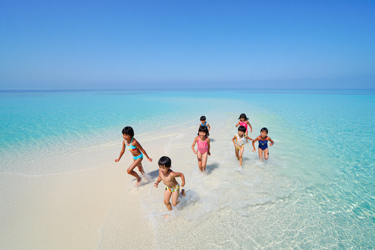 ユニの浜で遊ぶ子供達