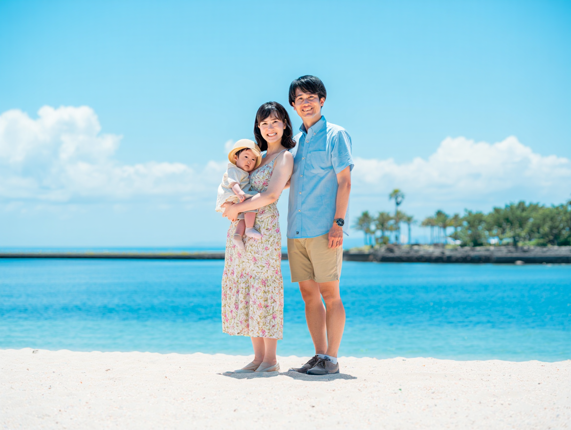 赤ちゃんを抱っこする日本人の若い夫婦