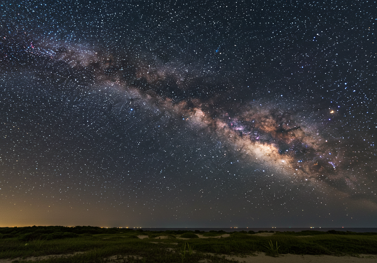  人工の光が全くない宮古島の草原から見上げた、天の川（ミルキーウェイ）