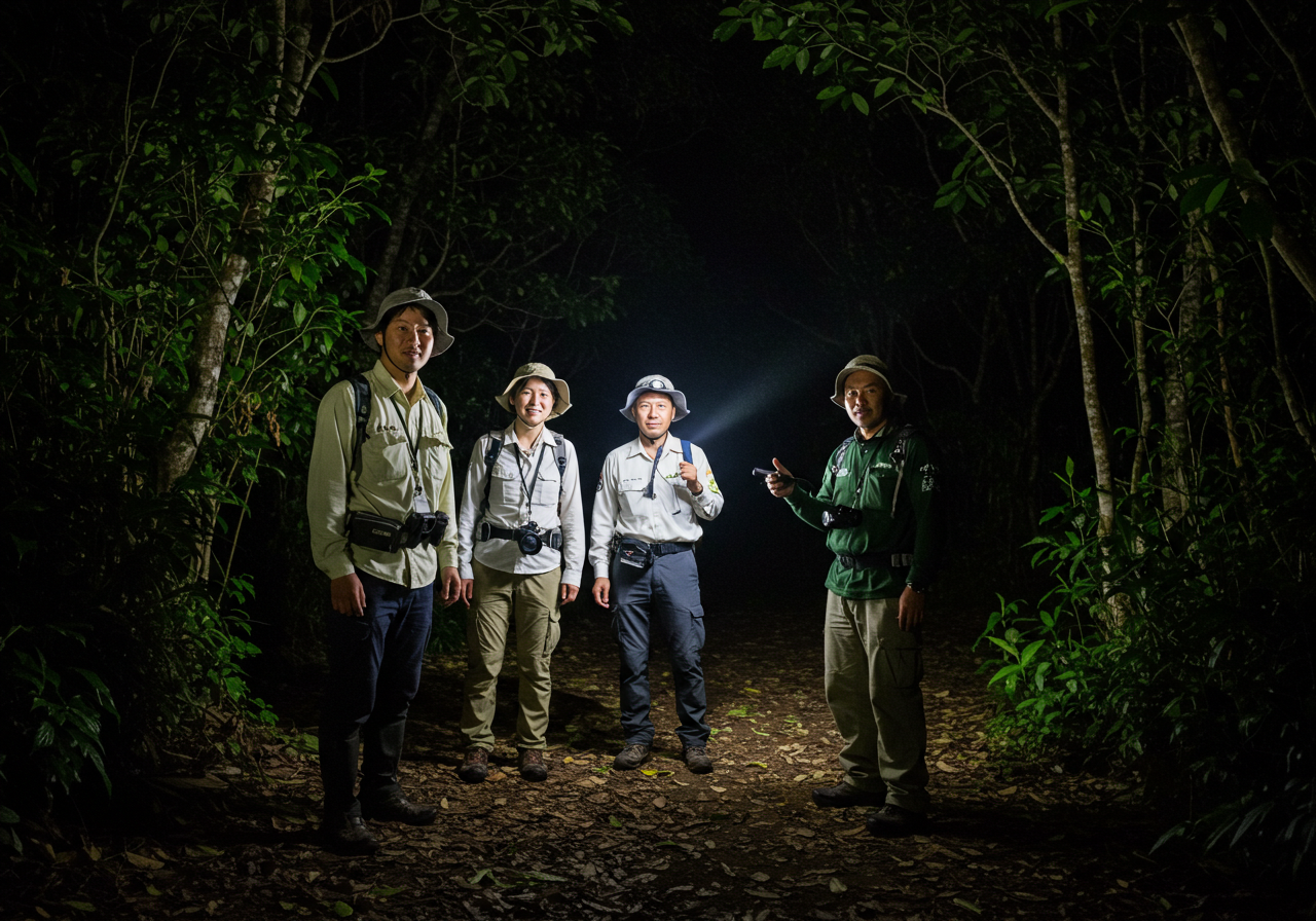 きっちり長袖長ズボンで参加しているナイトツアー