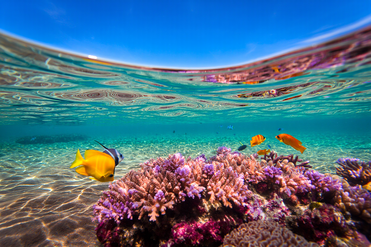 空と珊瑚と熱帯魚